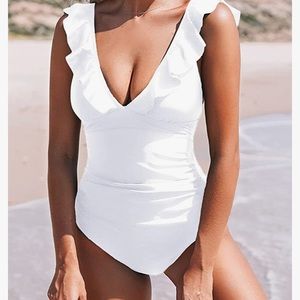 White Cupshe V Neck One Piece
